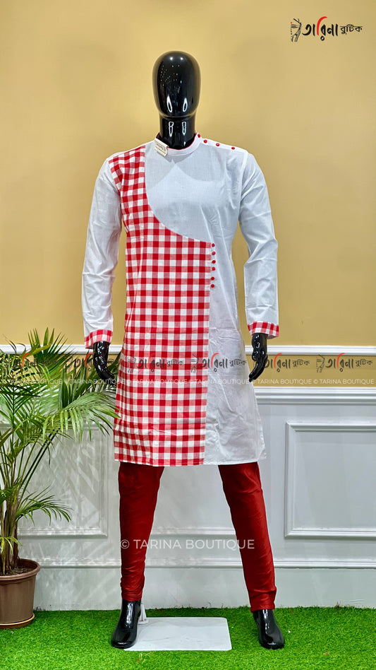 WHITE RED GAMCHA CHECK PANJABI
