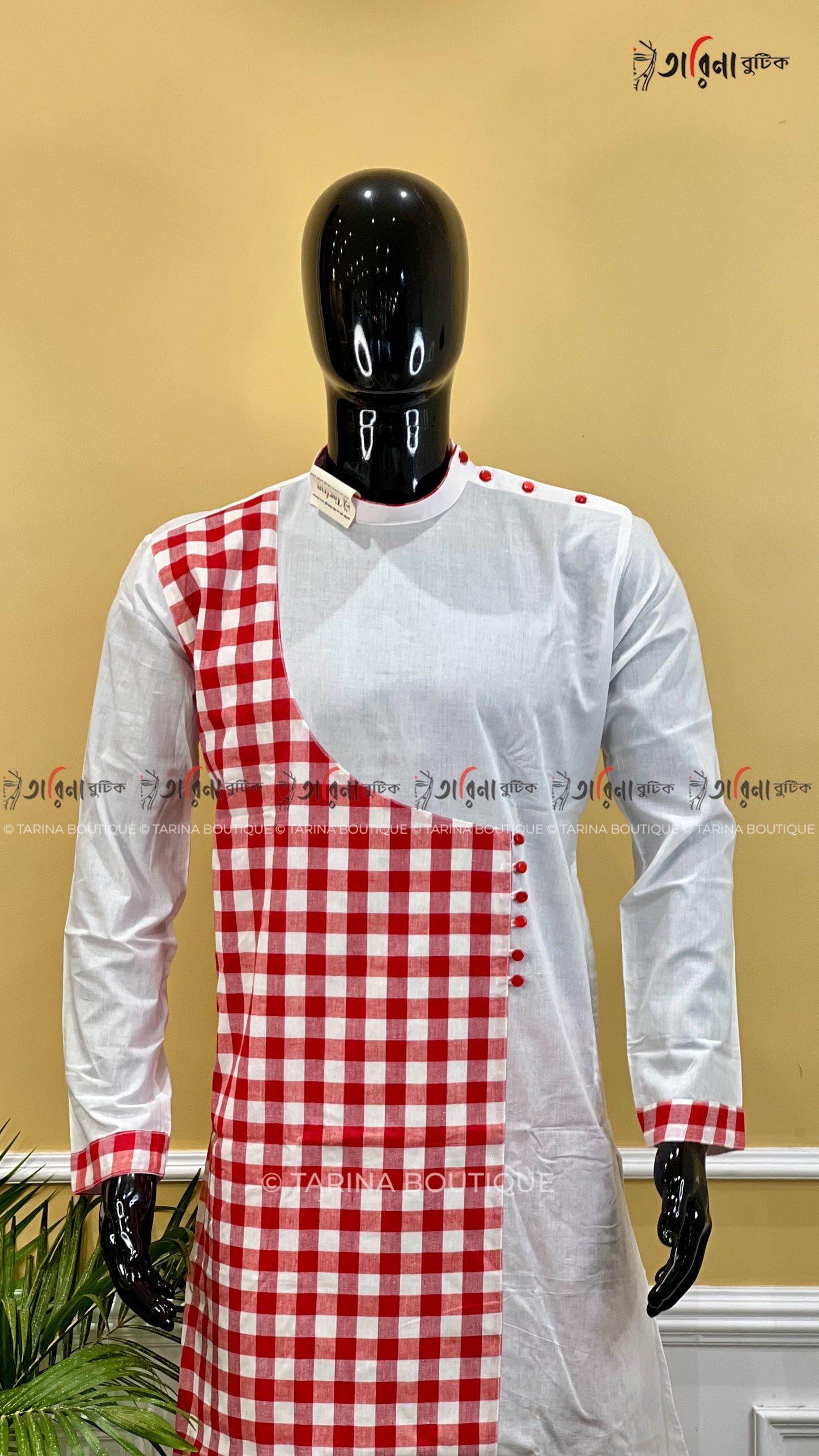 WHITE RED GAMCHA CHECK PANJABI